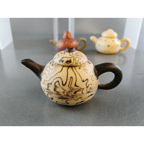 Yixing Teapots Miniature Tea Set 7 Piece Chinese Clay Pottery Vintage Painted - Picture 8 of 8